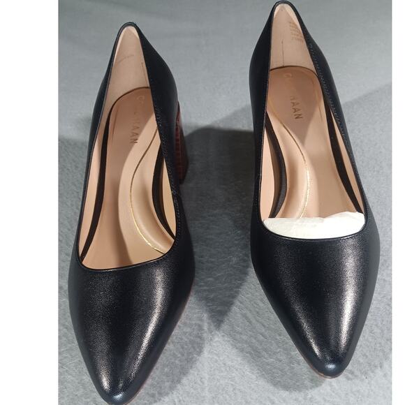 Cole Haan Womens Black Leather Pumps Block Heel Pointed Toe Classic Dress Shoe9B - Picture 1 of 5